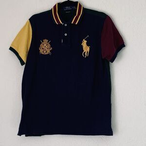 Ralph Lauren Polo Shirt Men‎ L Colorblock Big Pony RL County Riders Jockeys Slim